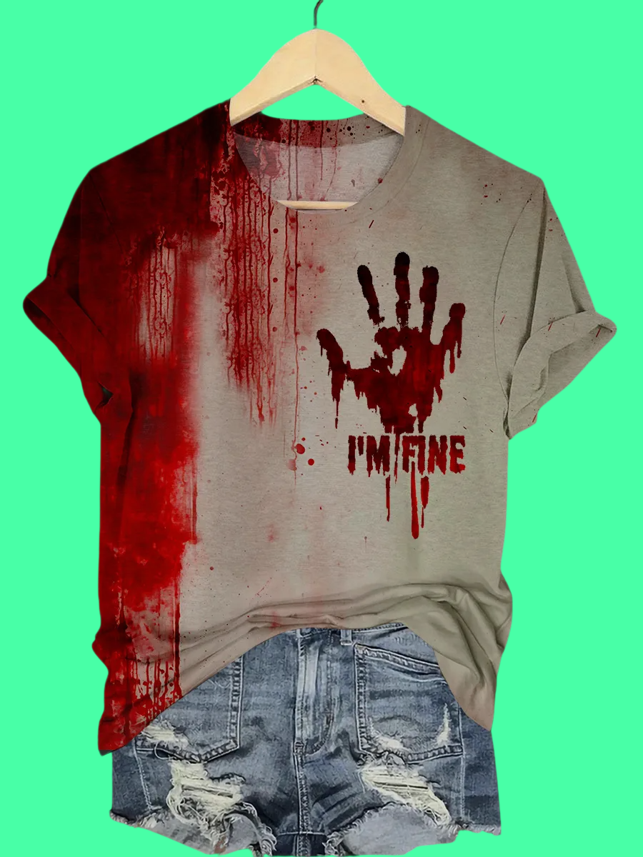 2025 Halloween I Am Fine Art Print Printed T-shirt