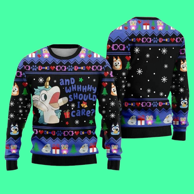 Bluey Unicorse Why Should I Care Ugly Christmas Sweater 2025