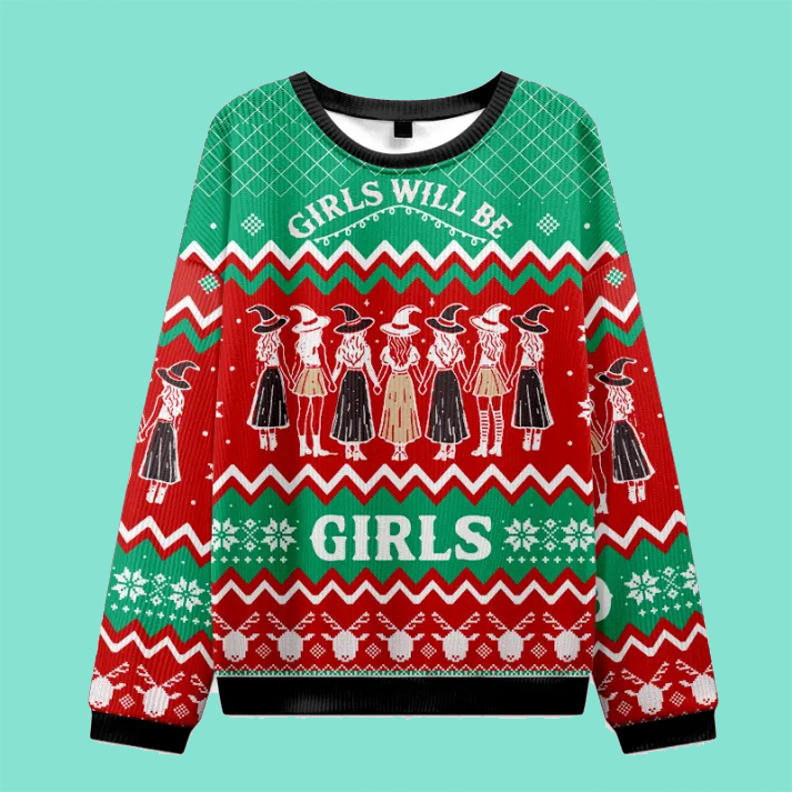Purplehecate Girls Will Be Girls Witch Ugly Christmas 2025 Sweatshirt