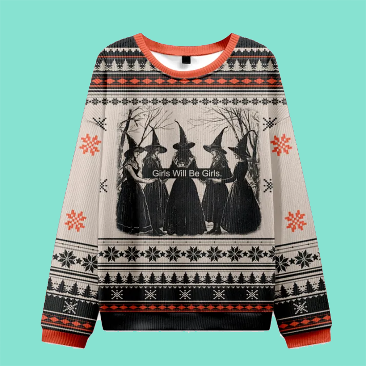 Purplehecate Girls Will Be Girls Witch Ugly Christmas Sweatshirt