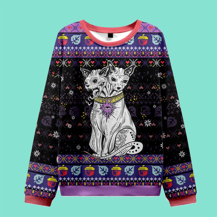 Purplehecate The Cat Goddess Bastet Ugly Christmas Sweatshirt