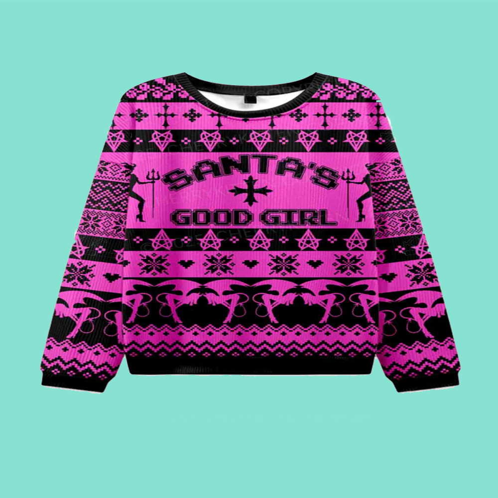 Santas Good Girl Y2K Christmas Knit Sweatshirt