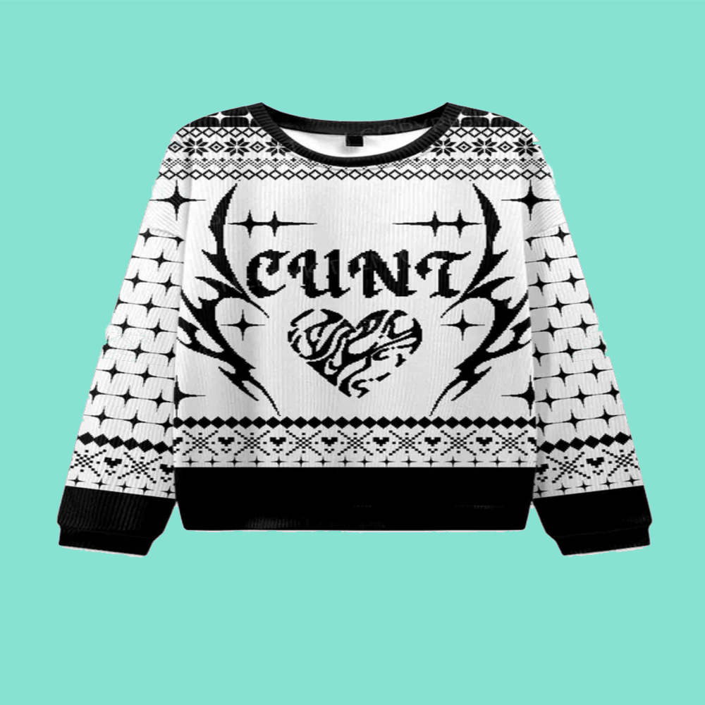 White Cxxt Y2K Christmas Knit Sweatshirt