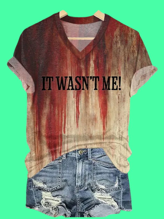 2025 Bloody Halloween It Wasn't Me Print Casual T-Shirt