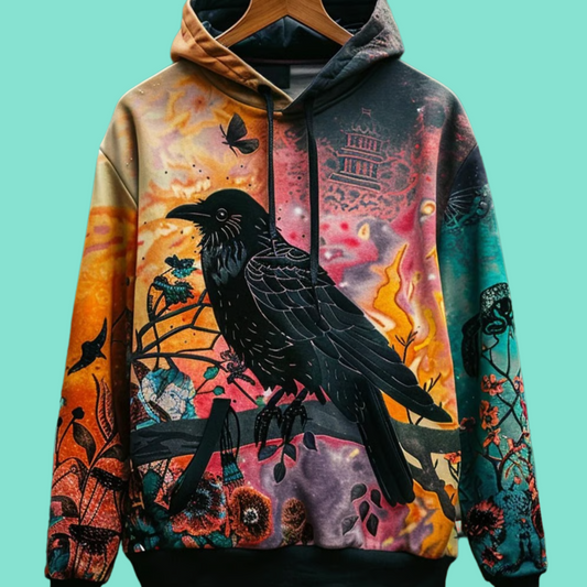 2025 Halloween Gothic Dark Crow Printed Hoodie