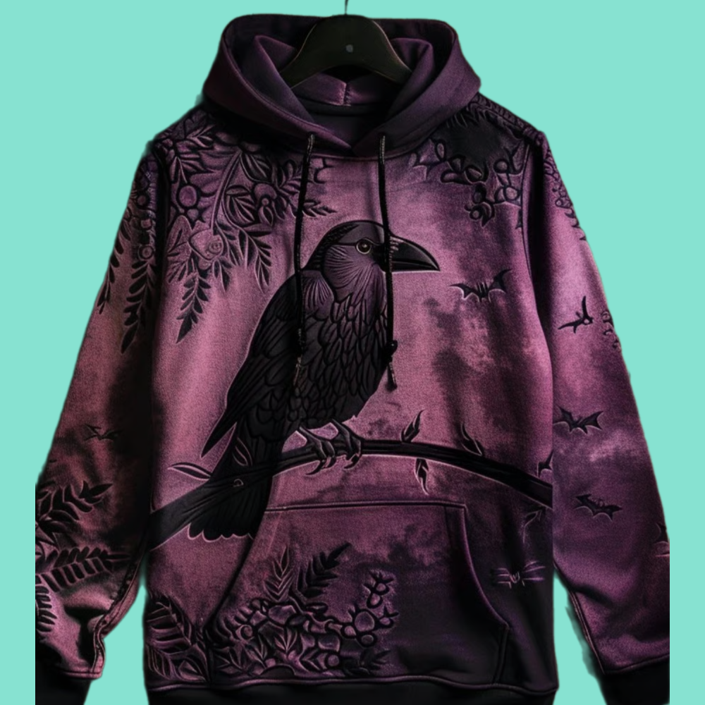 2025 Halloween Gothic Raven Art Printed Hoodie