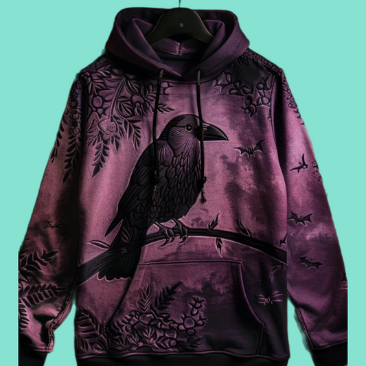 2025 Halloween Gothic Raven Art Printed Hoodie