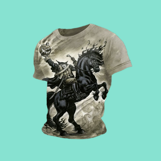 2025 Halloween Headless Horseman Print T-Shirt