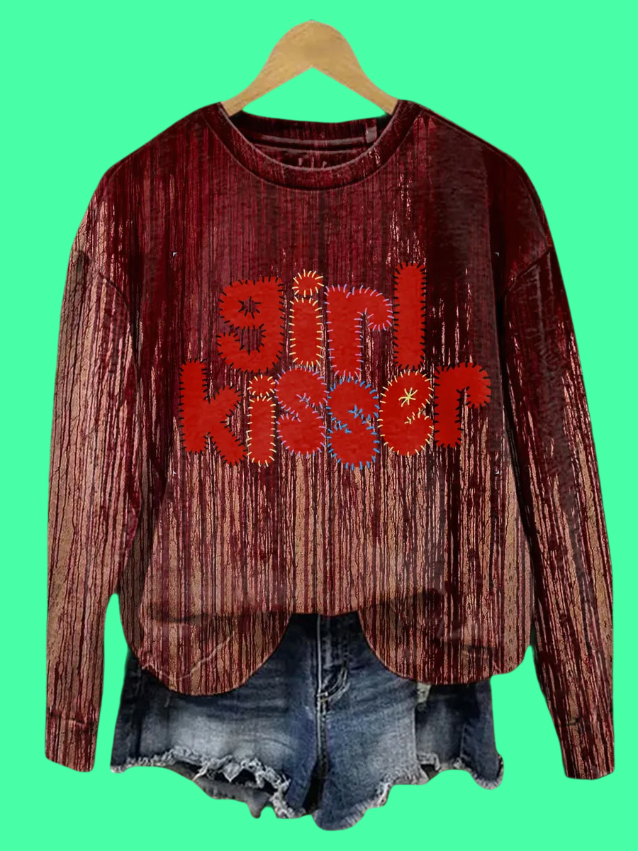 2025 Halloween Horror Bloody Girl Kisser Print Sweatshirt