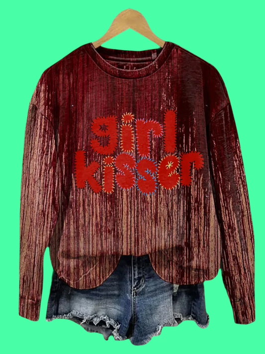 2025 Halloween Horror Bloody Girl Kisser Print Sweatshirt