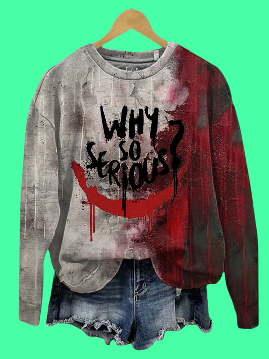 2025 Halloween Horror Bloody Why So Serious Print Casual Sweatshirt
