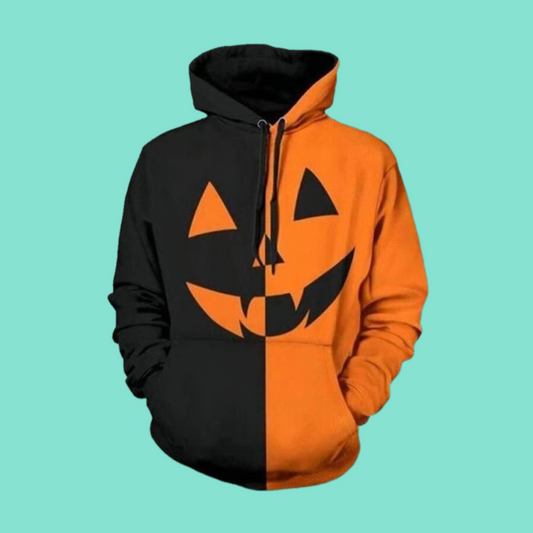 2025 Halloween Men's Halloween Pumpkin Face Print Casual Hoodie