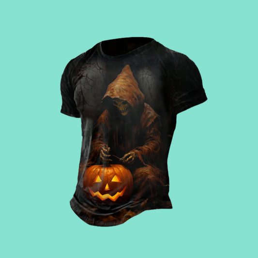 2025 Halloween Men's Halloween Skull Pumpkin Print Tee