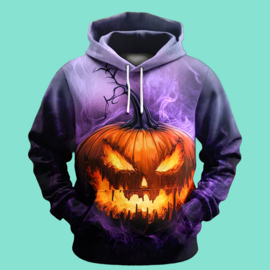 2025 Halloween Men's Party Halloween Pumpkin Print Hoodie