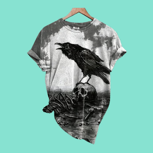 2025 Halloween Retro Dark Crow Print T-shirt