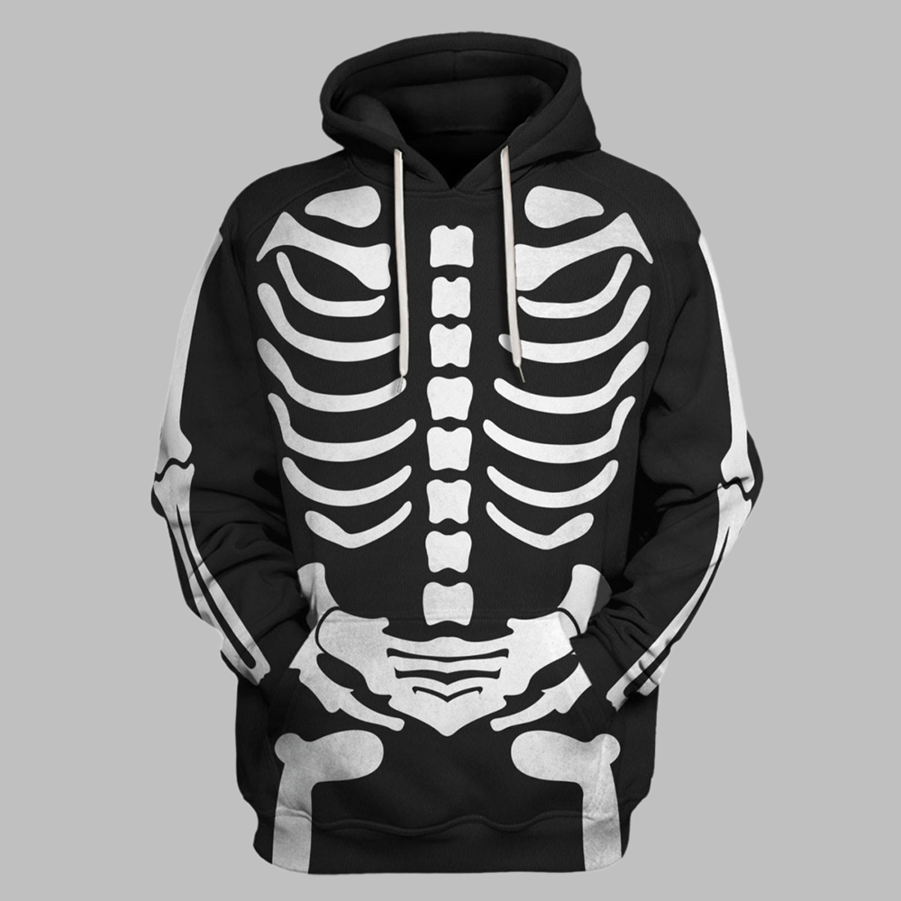 2025 Halloween Skeleton Bone Print Halloween Fancy Dress Costume Shirt