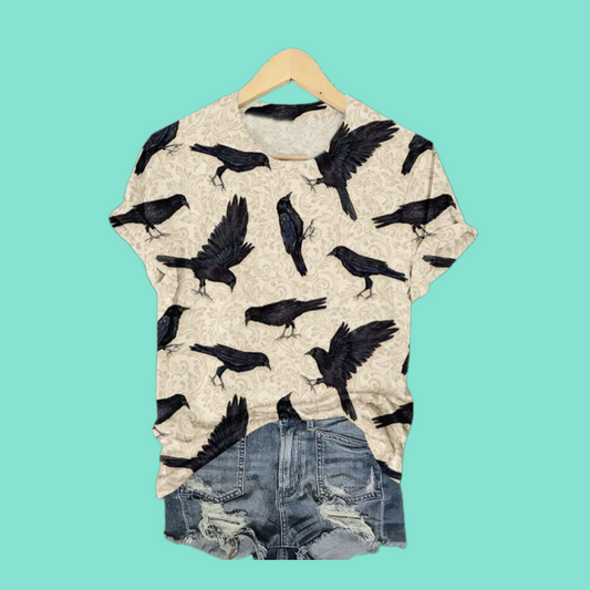 2025 Halloween Women's Crow Print T-Shirt
