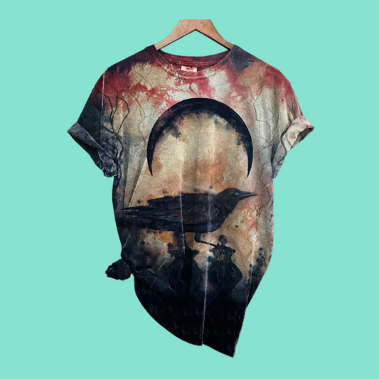 2025 Halloween Women's Dark Halloween Crow Print T-shirt
