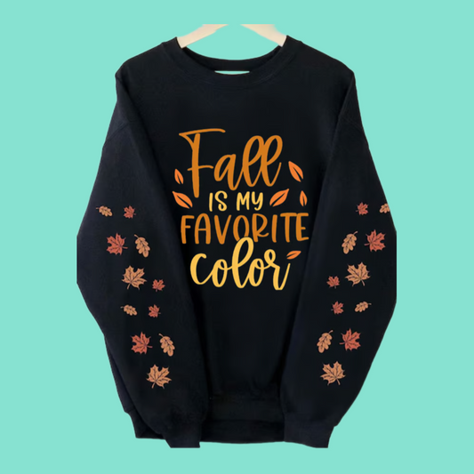 2025 Halloween Women's Fall Leaves Sleeve Print Sweatshirt
