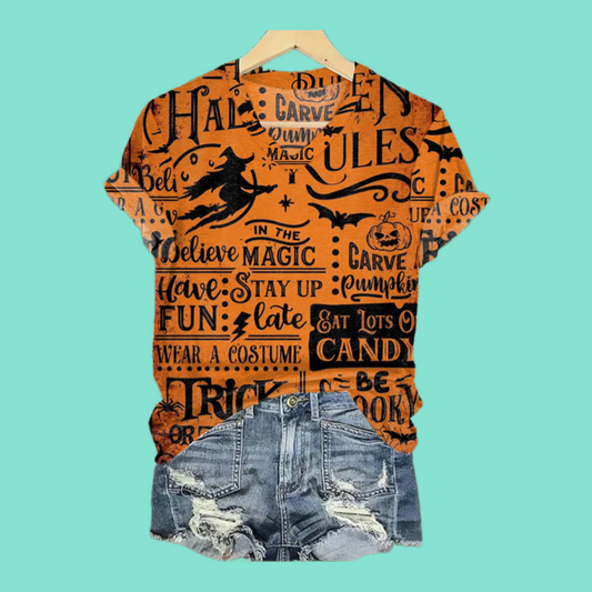 2025 Halloween Women's Halloween Printed V-Neck T-Shirt