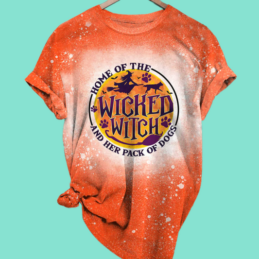 2025 Halloween Women's Home Of The Wicked Witch And Her Pack Of Dogs Print Shirt