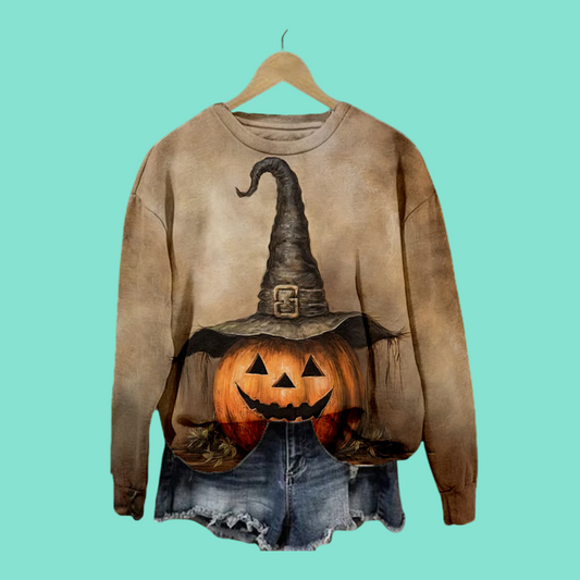 2025 Halloween Women's Pumpkin Print Sweatshirt