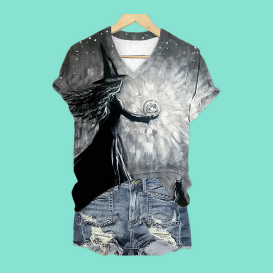 2025 Halloween Women's Retro Dark Halloween Crow Print T-shirt