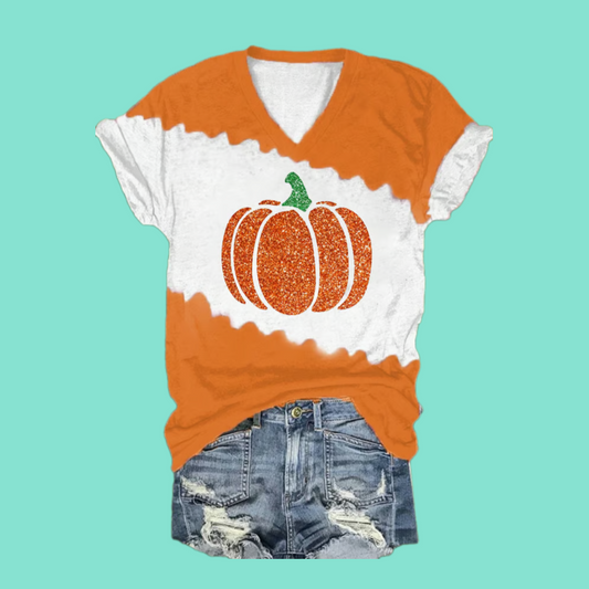 2025 Halloween Women's Sequin Pumpkin Print T-Shirt