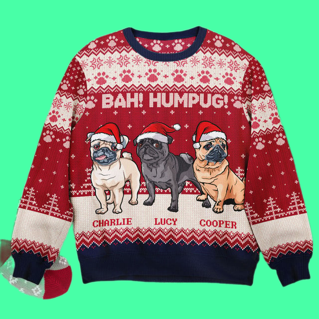 Bah Hum Pug Dog Lovers Ugly Christmas 2025 Sweater