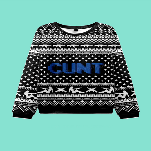 Black Cxxt Y2K Ugly Christmas Knit Sweatshirt