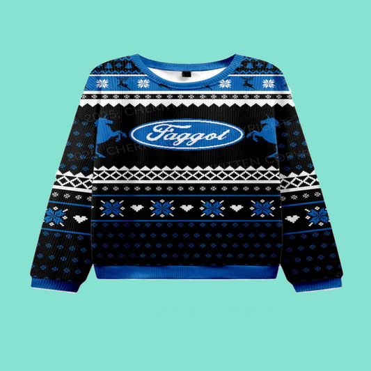 Black Faggot Pride Y2K Christmas Knit Sweatshirt