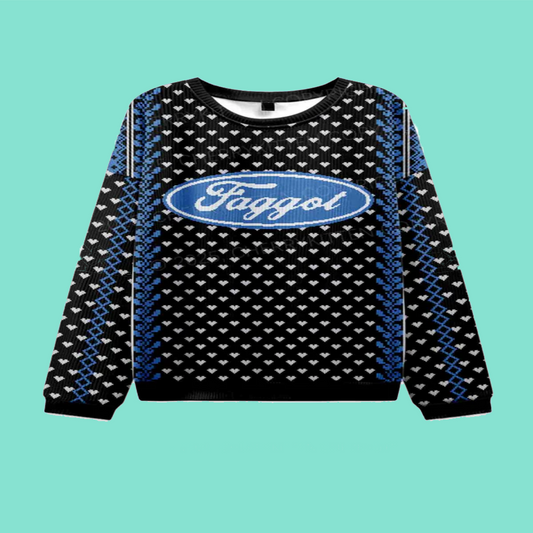 Blue Faggot Pride Y2K Christmas Knit Sweatshirt