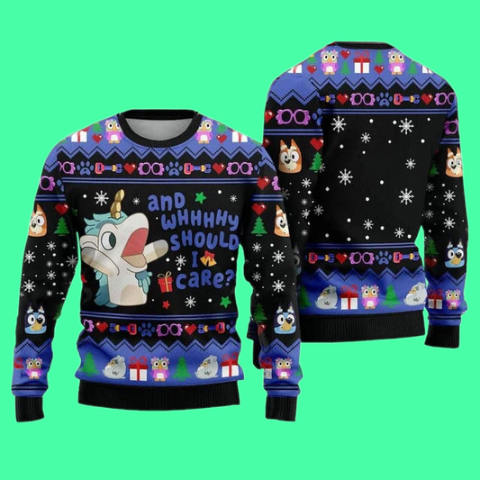 Bluey Unicorse Why Should I Care Ugly Christmas Sweater 2025