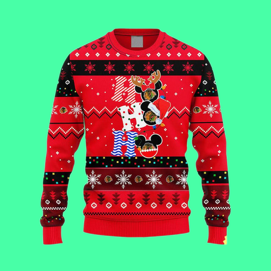Chicago Blackhawks Mickey Ho Ho Ho Ugly Christmas Sweater