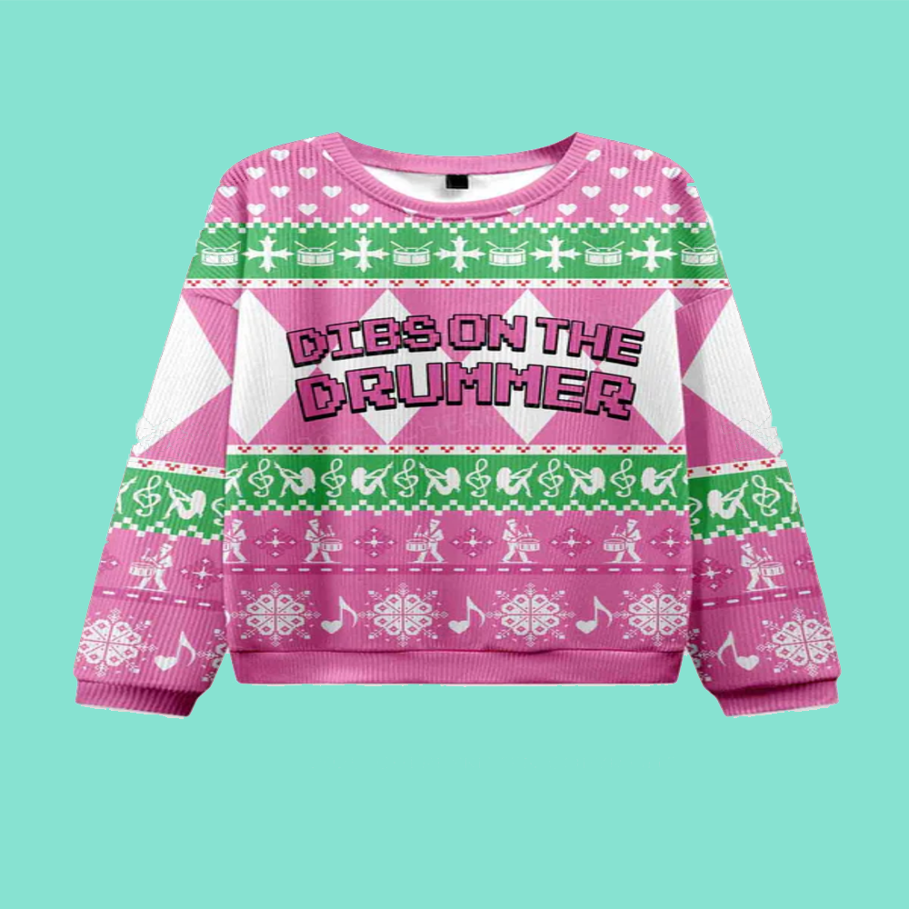 Dibs On The Drummer Y2K Christmas Knit Sweatshirt