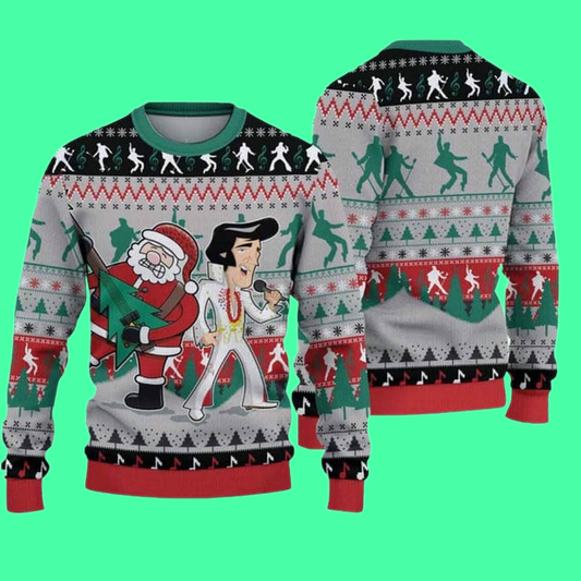 Elvis Presley With Santa Christmas 2025 Ugly Sweater