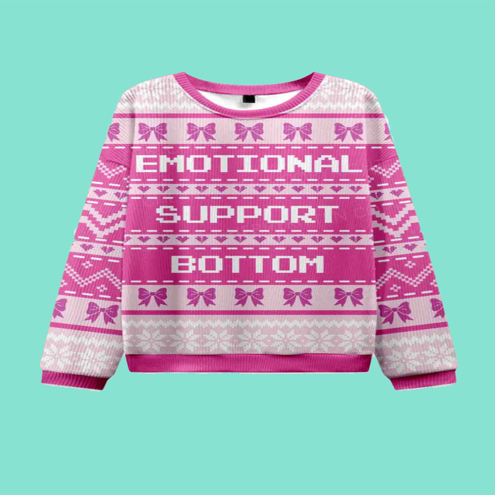 Emotional Support Bottom Pride Y2K Christmas Knit Sweatshirt