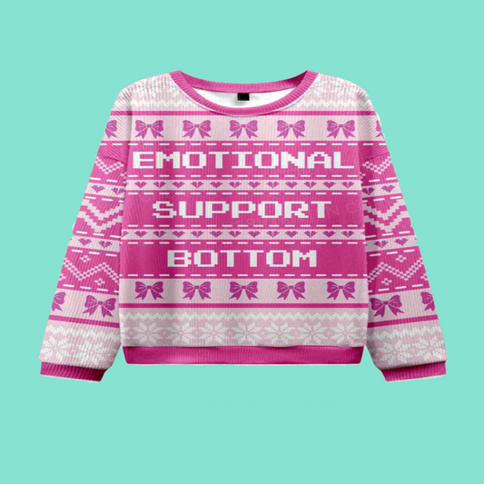 Emotional Support Bottom Pride Y2K Christmas Knit Sweatshirt