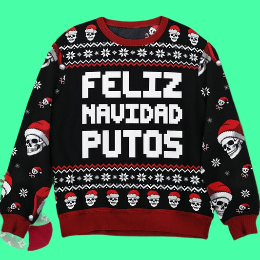 Feliz Navidad Putos Funny Skull Skeleton Ugly Christmas 2025 Sweater