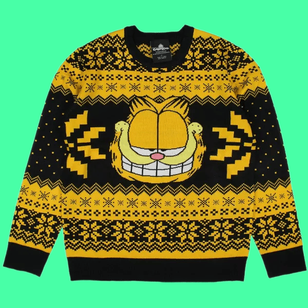 Garfield Cat Big Grin Fair Isle Black Ugly Christmas 2025 Sweater