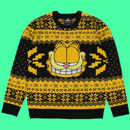 Garfield Cat Big Grin Fair Isle Black Ugly Christmas 2025 Sweater