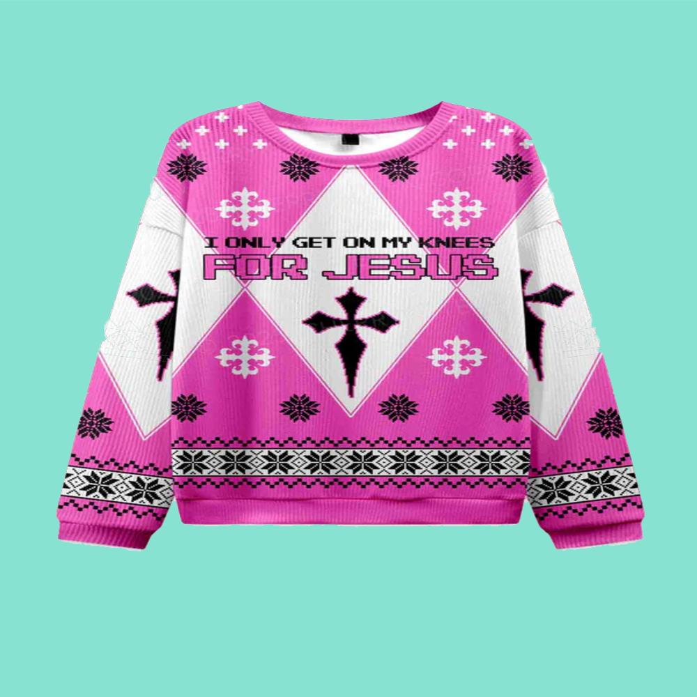 Get On Knees For Jesus Y2K Christmas Knit Sweatshirt