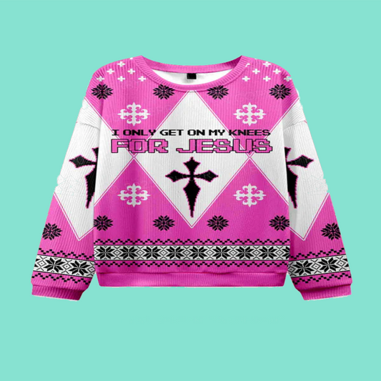 Get On Knees For Jesus Y2K Christmas Knit Sweatshirt