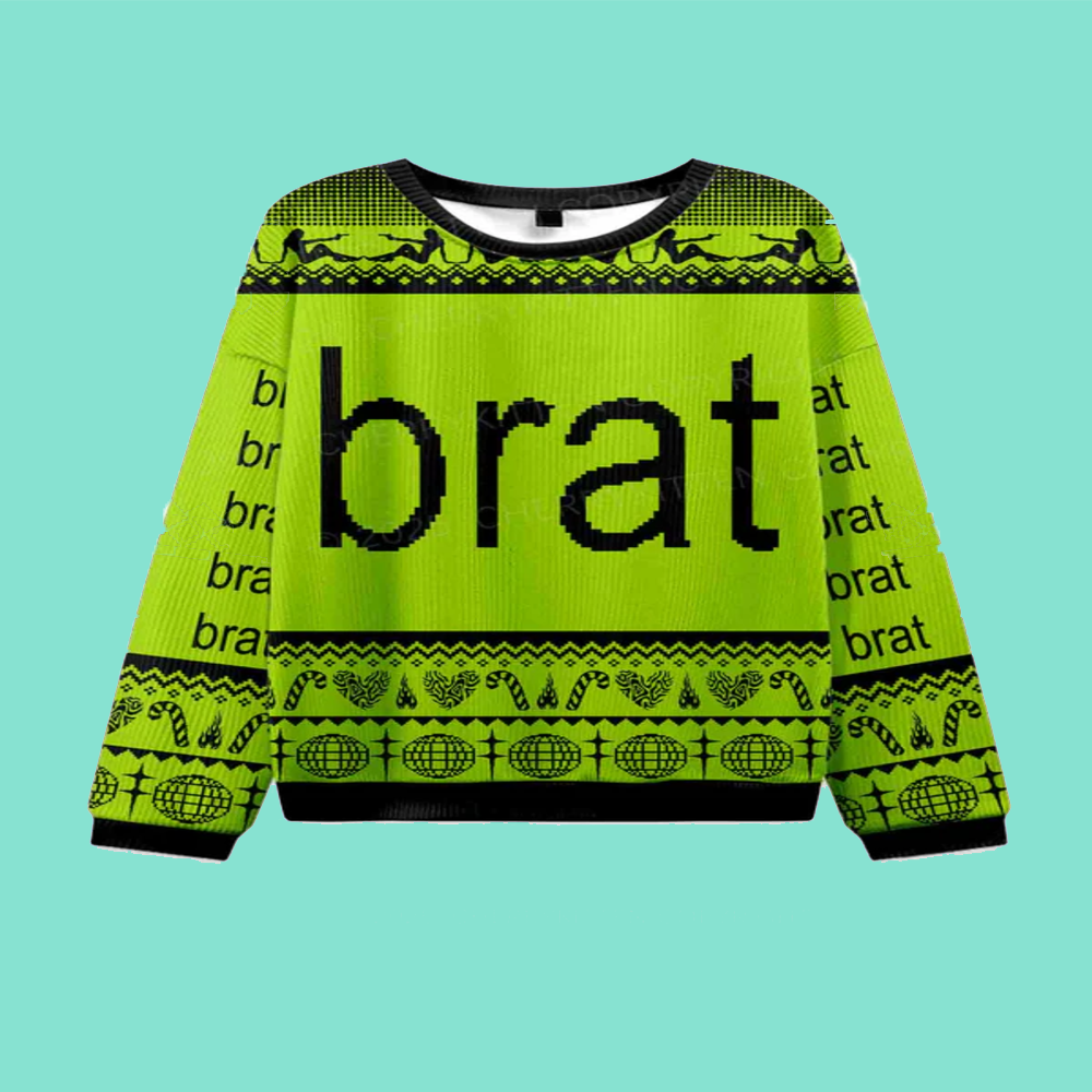 Green Brat Y2K Christmas Knit Sweatshirt