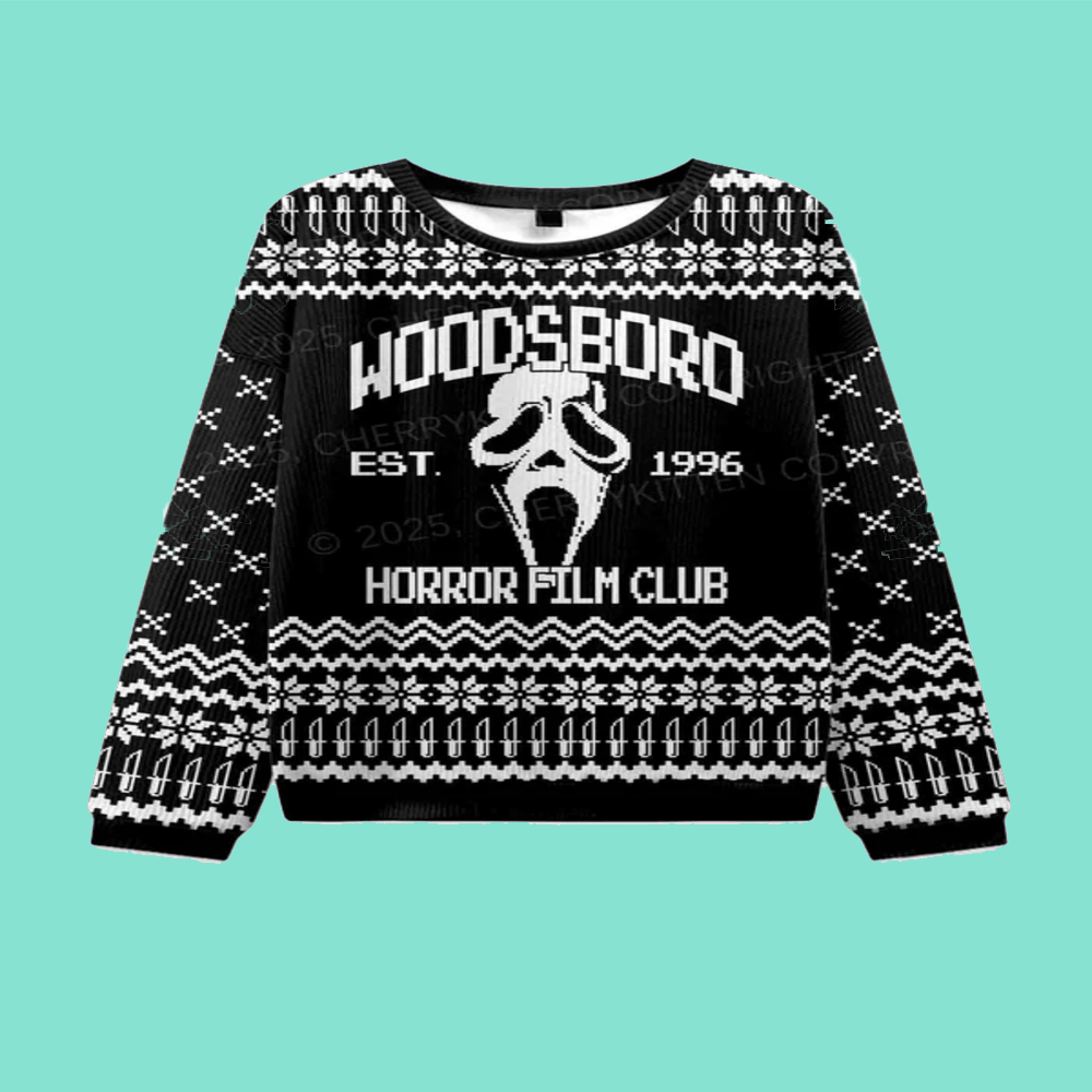 Halloween Black Horror Club Y2K Christmas Knit Sweatshirt