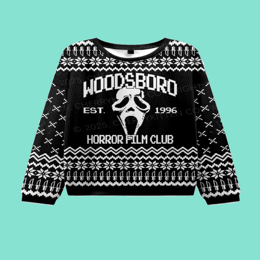 Halloween Black Horror Club Y2K Christmas Knit Sweatshirt