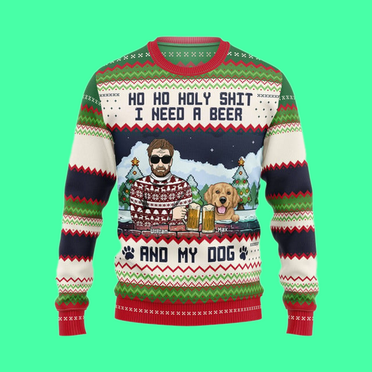 Ho Ho Holy I Need A Beer Bourbon Wine And My Dog Ugly Christmas 2025 Sweater