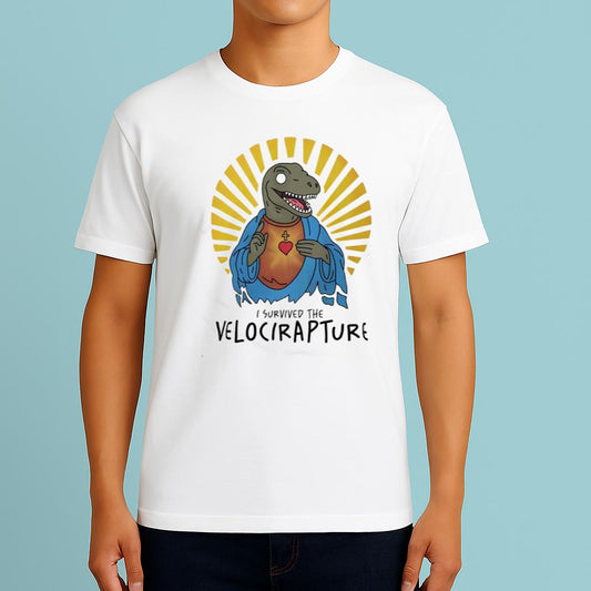 I survived the Velocirapture Raptor Jesus graphic shirt