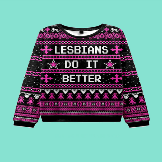 Lesbians Do It Better Pride Y2K Christmas Knit Sweatshirt