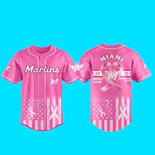 Marlins Miami 2025 Special Breast Cancer Awareness Month Jersey And Hat